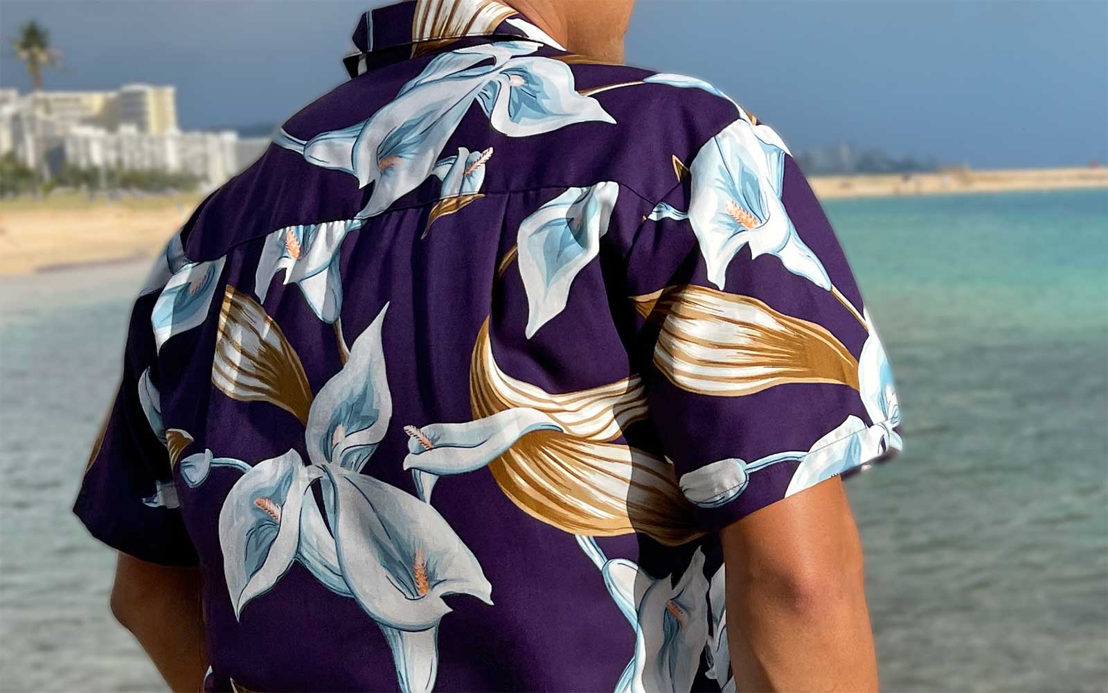 80s Calla Lily Purple Shirt on Magnum PI